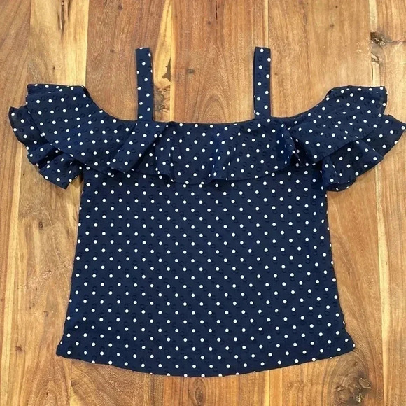 JCrew 100% cotton navy polka dot  top size 2P - Picture 1 of 5